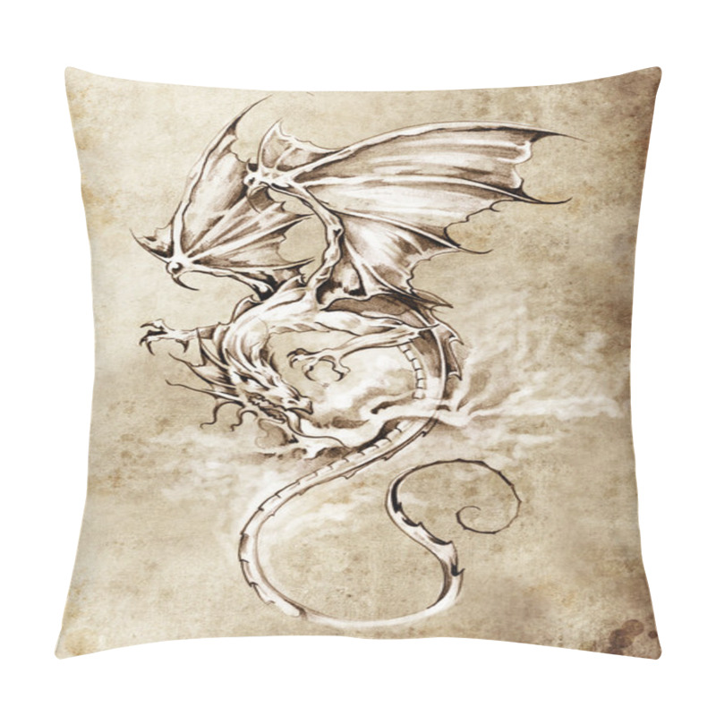 Personality  Sketch Of Tattoo Art, Classic Dragon Illustration Pillow Covers