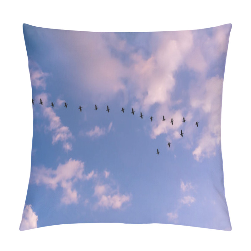 Personality  Birds Flying In V Shape Line And Blue Sky Background In Kuwait Pillow Covers