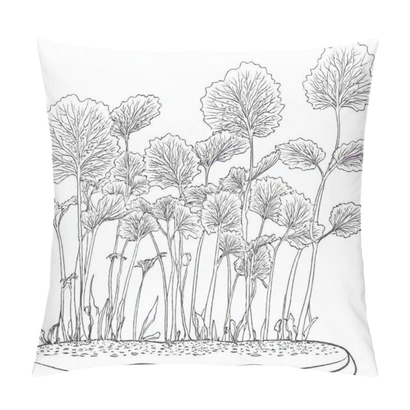 Personality  Microgreens Line Art In Black & White Pillow Covers