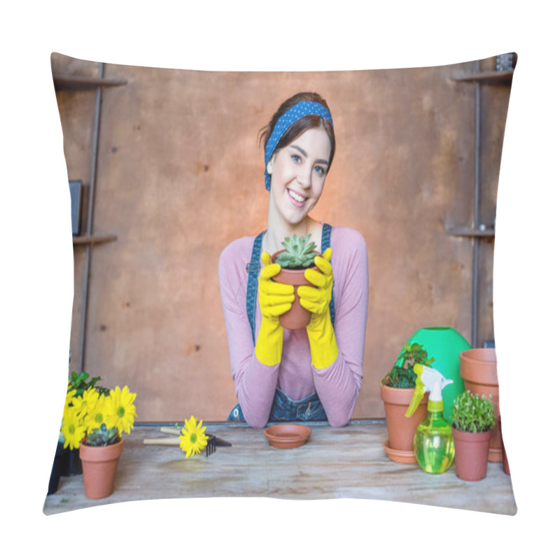 Personality  Woman With Plant In Flowerpot Pillow Covers