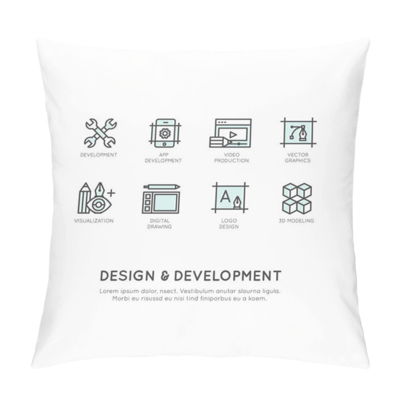 Personality  Illustration Of Design And Development Tools, App, Web And Computer Developing Pillow Covers