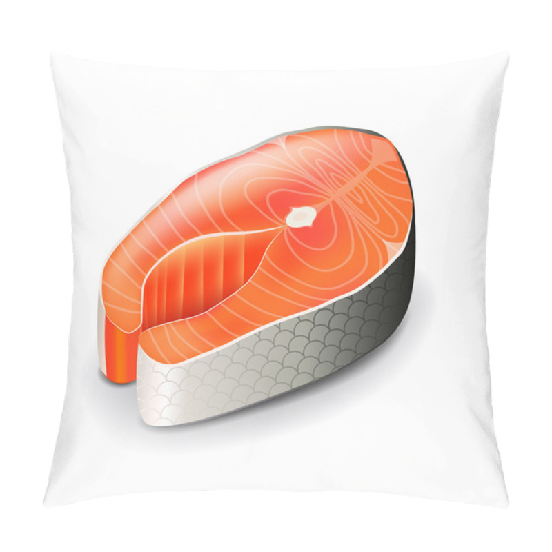 Personality  Salmon Steak Isolated On White Vector Pillow Covers