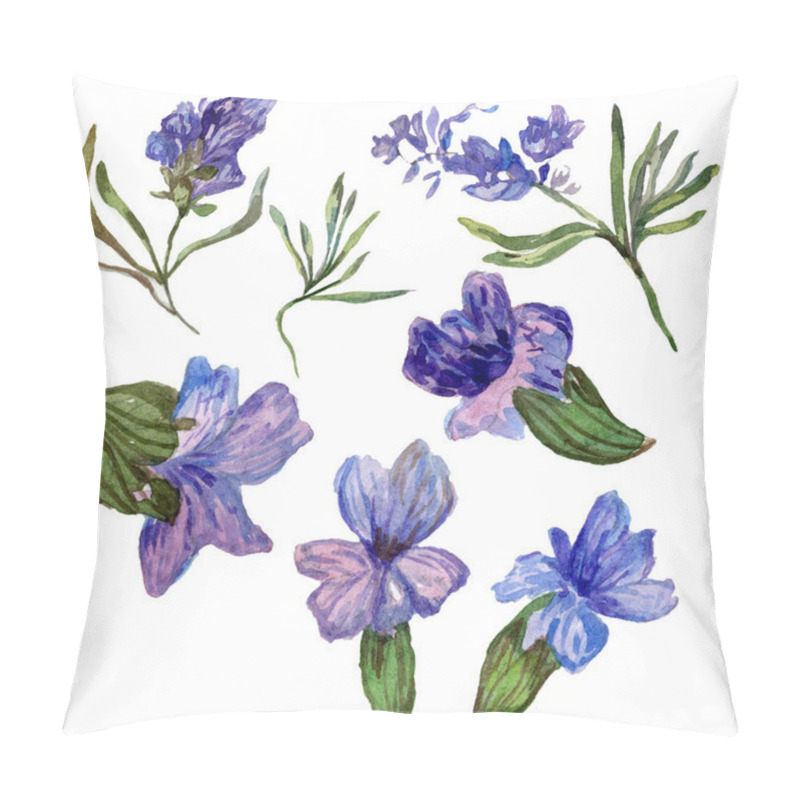 Personality  Purple Lavender Flowers. Wild Spring Wildflowers Isolated On White. Hand Drawn Lavender Flowers In Aquarelle. Watercolor Background Illustration. Pillow Covers