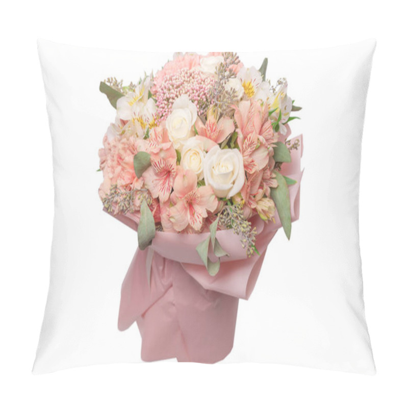 Personality  Bouquet Of  Soft Pink Flowers In Pink Wrapping Paper.  Pillow Covers