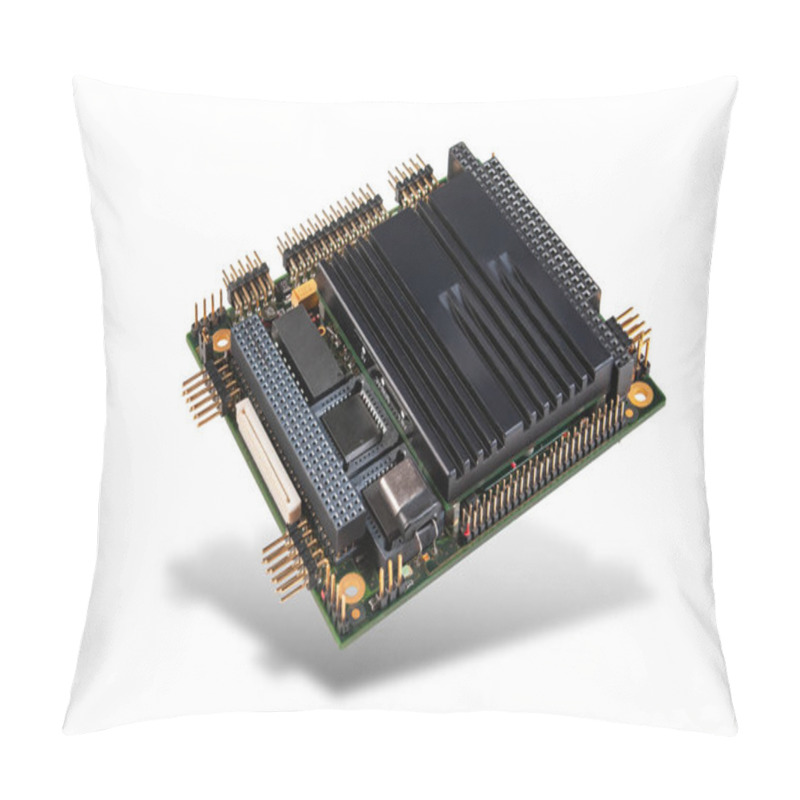 Personality  Close-up Of An Embedded PC/104+ CPU Module With Integrated Chips And Connectors, Isolated On A White Background. Pillow Covers