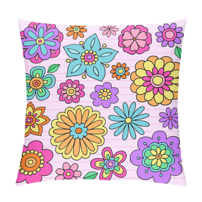 Personality  Flower Power Doodles Groovy Psychedelic Flowers Vector Set Pillow Covers