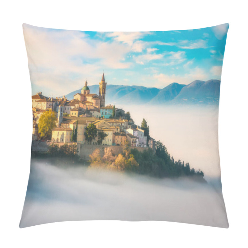 Personality  Trevi Picturesque Village In A Foggy Morning. Perugia, Umbria, Italy, Europe. Pillow Covers