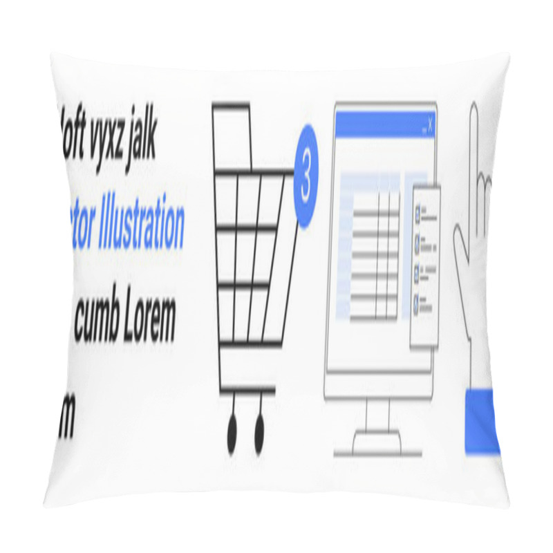 Personality  Shopping Cart With Item Count, Computer Screen Displaying An Online Interface, And A Hand Cursor Pointing. Ideal For Online Shopping, E-commerce Websites, Digital Marketing, User Interface Design Pillow Covers