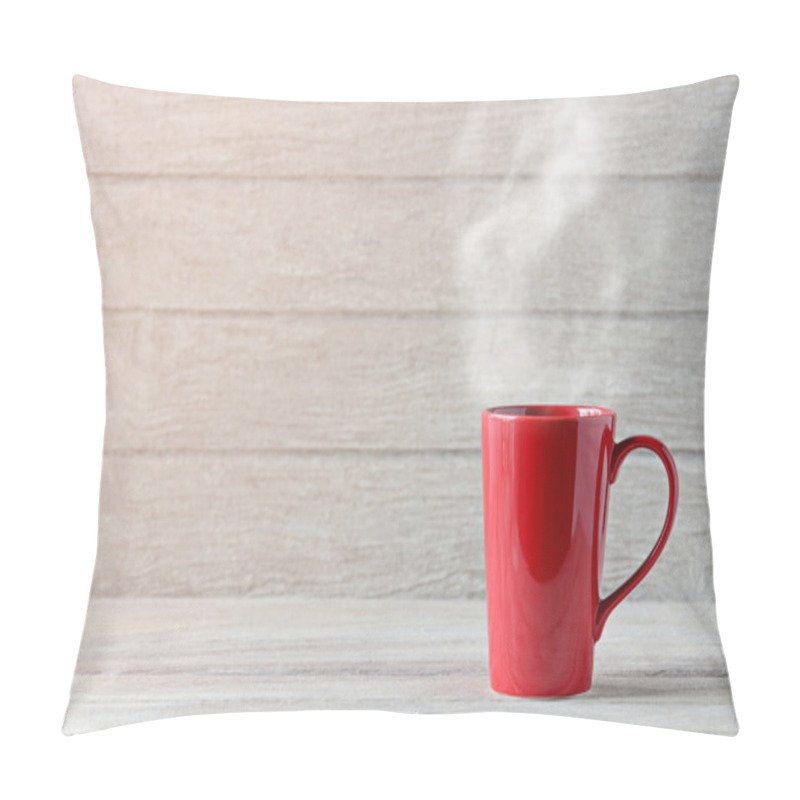 Personality  Red Coffee Cup On Wooden Table Pillow Covers