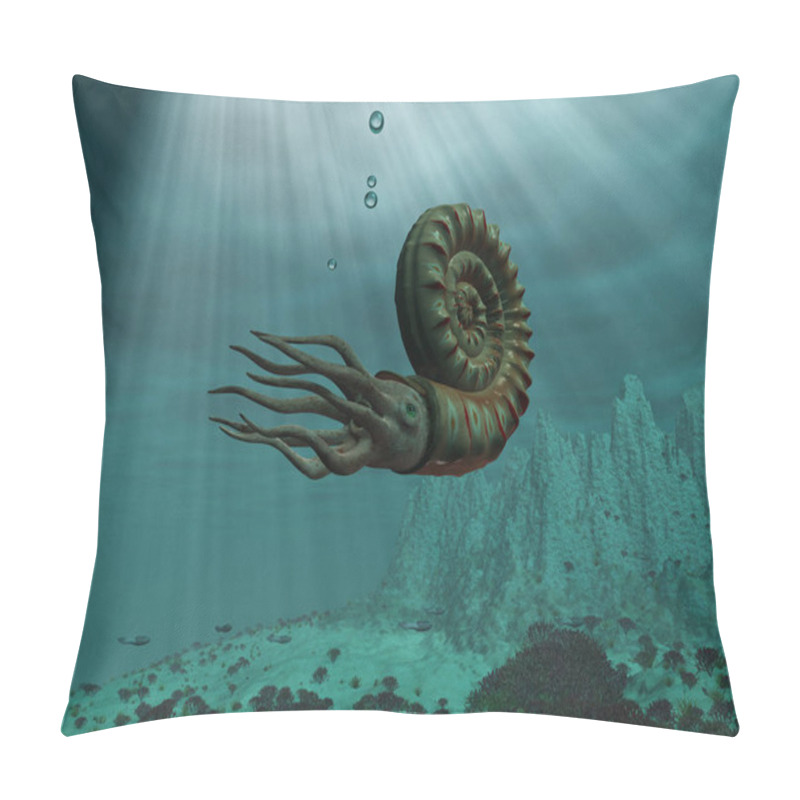 Personality  3d Illustration Of An Ammonite At Sea Pillow Covers