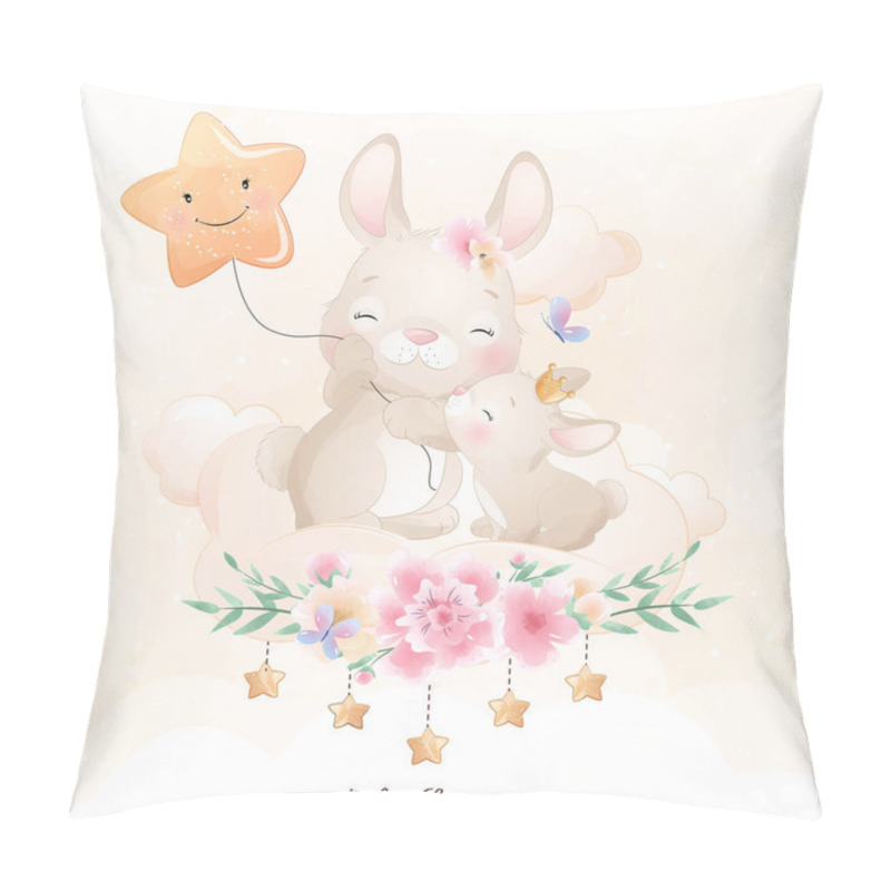 Personality  Cute Doodle Bunny With Floral Illustration Pillow Covers