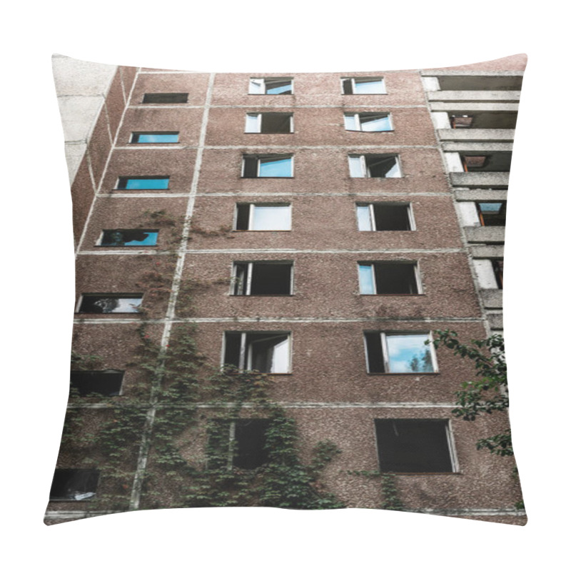 Personality  Low Angle View Of Green Mold On Abandoned Brown Building In Chernobyl  Pillow Covers