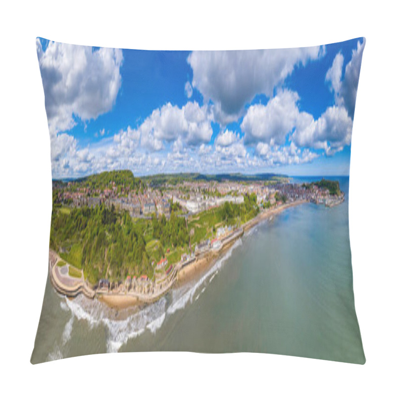 Personality  Aerial Photo Of The British Seaside Town Of Scarborough, The Seaside Coastal Town Is Located In East Yorkshire In The North Sea Coast Showing The Sandy Beach Front And Ocean In The UK Pillow Covers