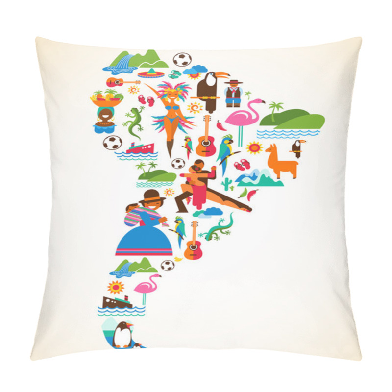 Personality  South America Love - Concept Illustration With Vector Icons Pillow Covers