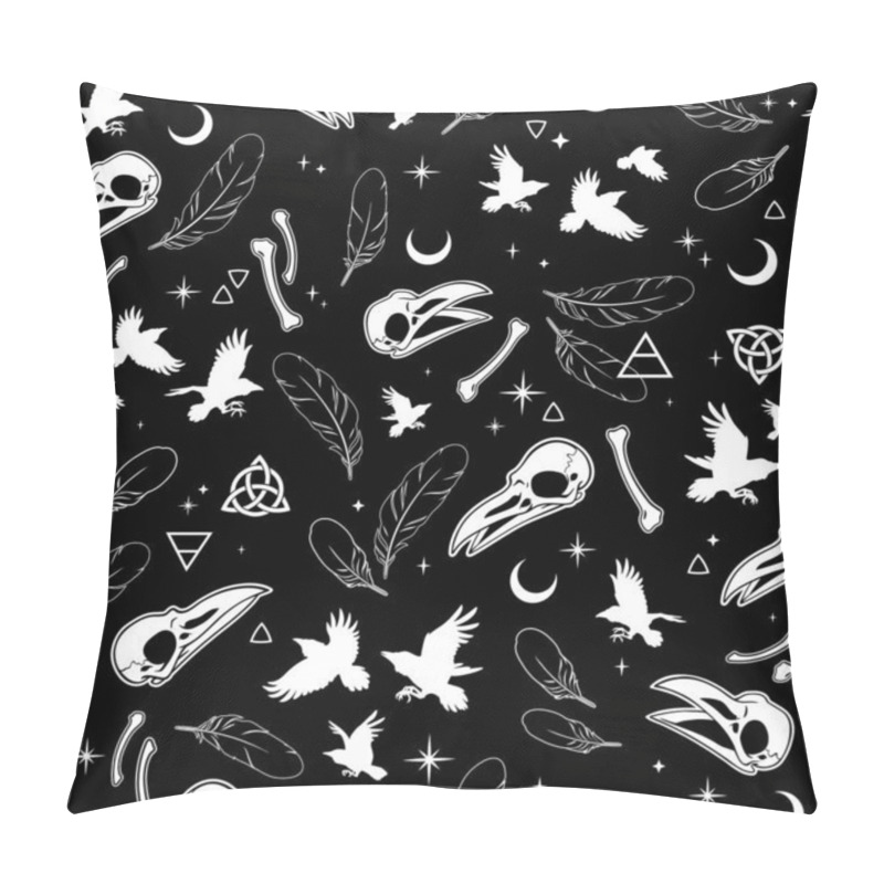 Personality  Seamless Pattern Of Bird, Skulls And Feathers Pillow Covers