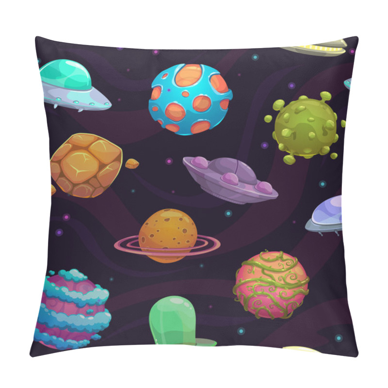 Personality  Seamless Pattern With Ufos And Fantastic Planets Pillow Covers