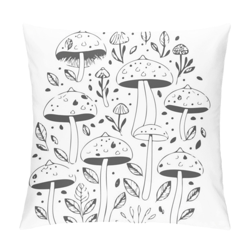 Personality  Hand Drawn Mushrooms And Leaves,  Botanical Illustration Pillow Covers