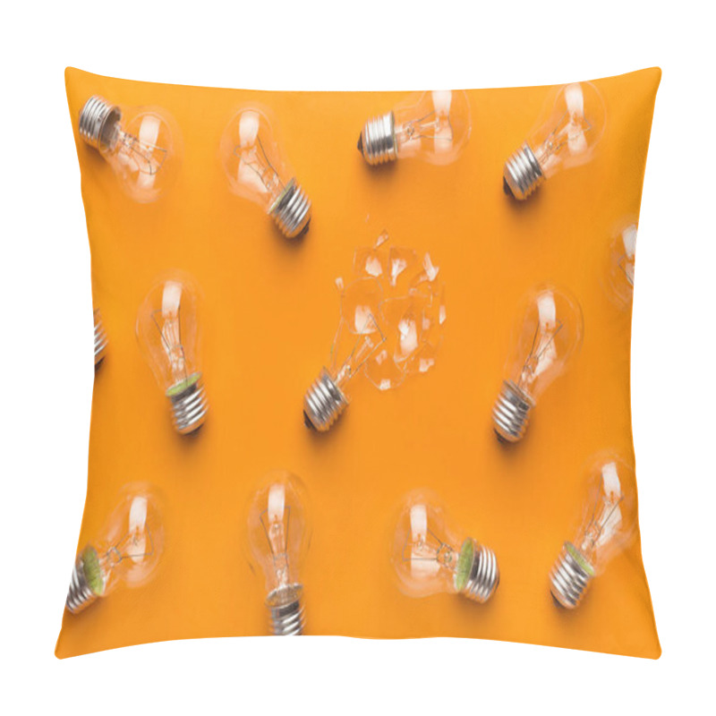 Personality  Whole And Broken Light Bulbs On Yellow Background Pillow Covers