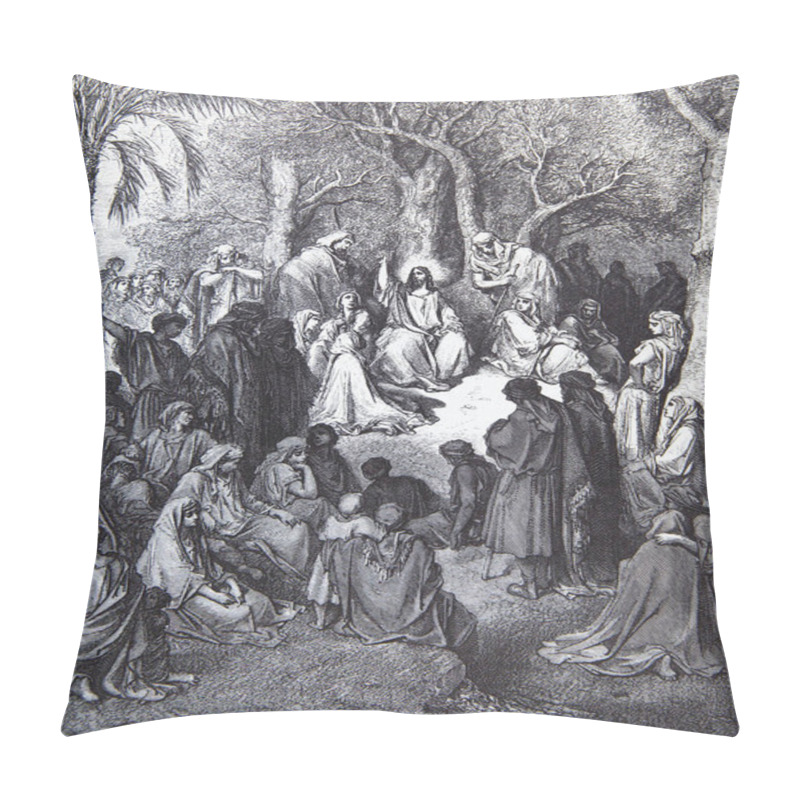 Personality  Jesus Sermon On The Mount, Graphic Art From Gustave Dore Published In The Holy Bible. Pillow Covers