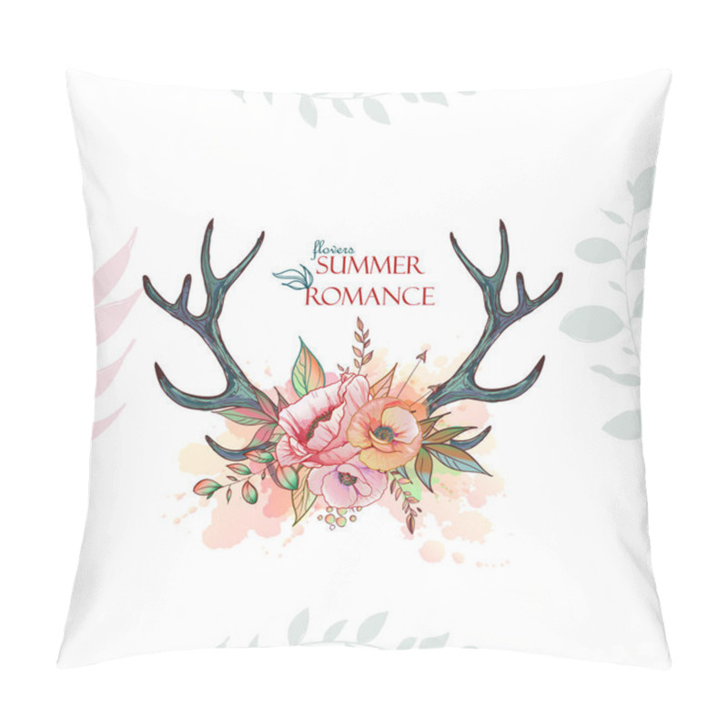 Personality  Illustration Of A Deer Skull With Poppy. Vector Element For Tattoo Sketch, Printing On T-shirts, Postcards And Your Creativity Pillow Covers