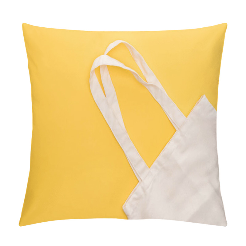 Personality  Top View Of Cotton White Eco Friendly Bag Isolated On Yellow Pillow Covers