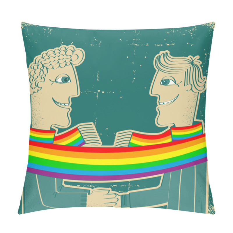 Personality  Happy Gays Couple With Hands Together.Grunge Paster On Old Paper Pillow Covers