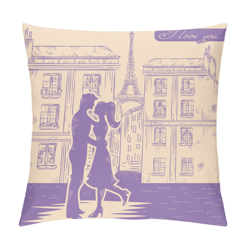 Personality  Happy Couple In Love On Paris Street Background Pillow Covers