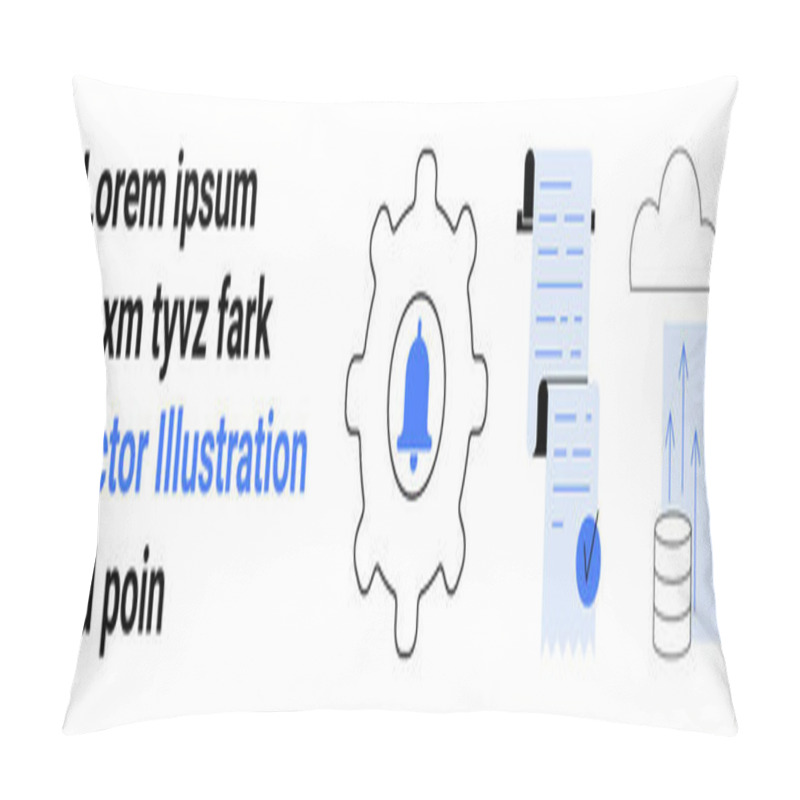 Personality  Gear With Notification Bell, Checklist With Icons, Cloud With Arrows, And Database. Ideal For Project Management, IT Solutions, Organizational Tools, Process Optimization, Cloud Services, Task Pillow Covers