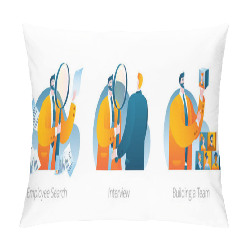 Personality  A Man In A Business Suit Reads The Candidates Resume, Conducts An Interview, And Builds A Team. Pillow Covers