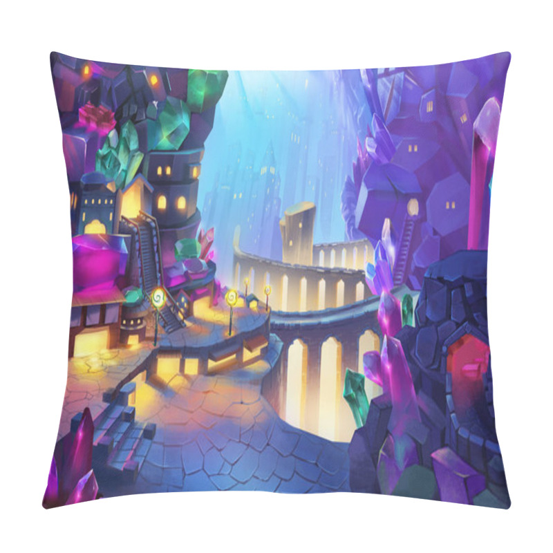 Personality  Underground City. Realistic Fantastic Scenes. Fantasy Nature Backdrop. Concept Art. Book Illustration. Video Game Background. Serious Digital Painting. Scenery CG Artwork. Pillow Covers