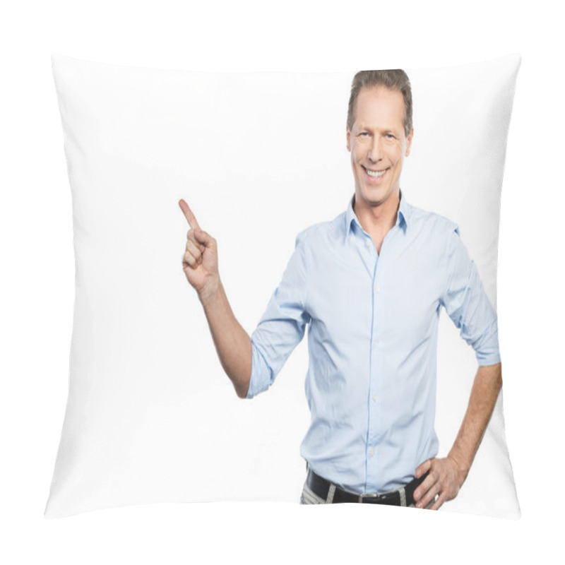 Personality  Mature Man In Shirt  Pointing Away Pillow Covers