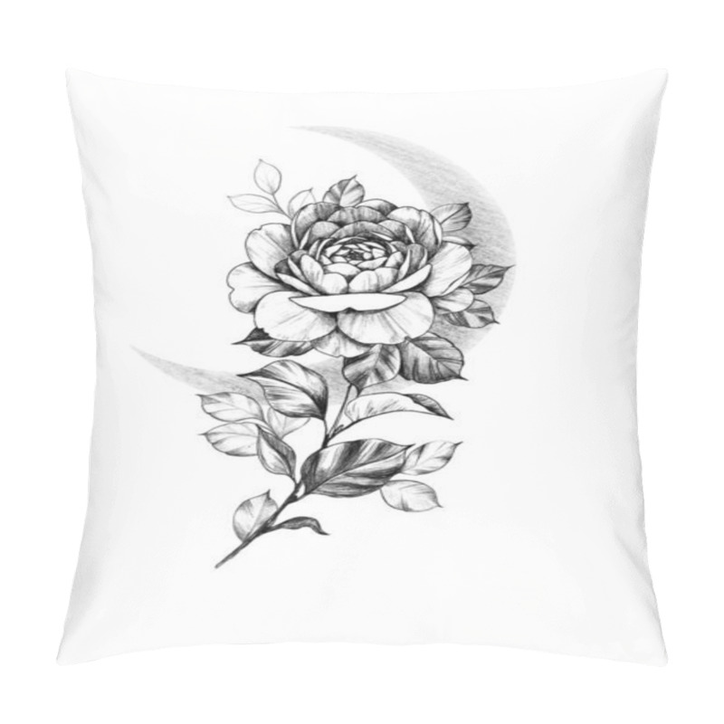 Personality  Hand Drawn Floral Composition With Rose And Moon Pillow Covers