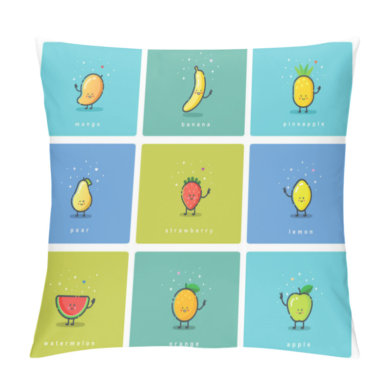 Personality  Vector Set Of Fruit Icons, Cute Cartoon Food Characters, Baby Meal Illustration Pillow Covers