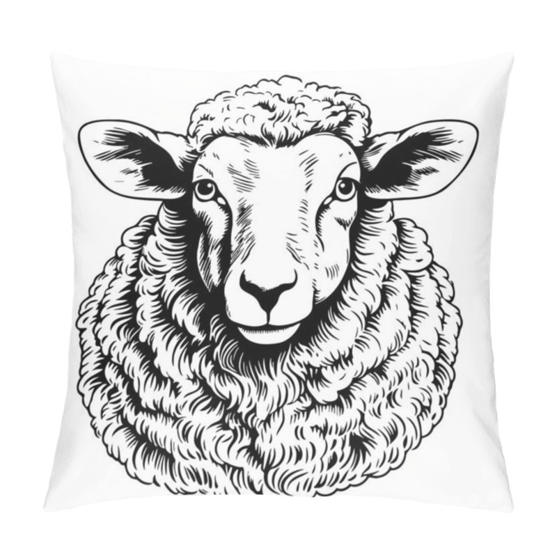 Personality  Farm Sheep Face Hand Drawn Sketch Vector Pillow Covers