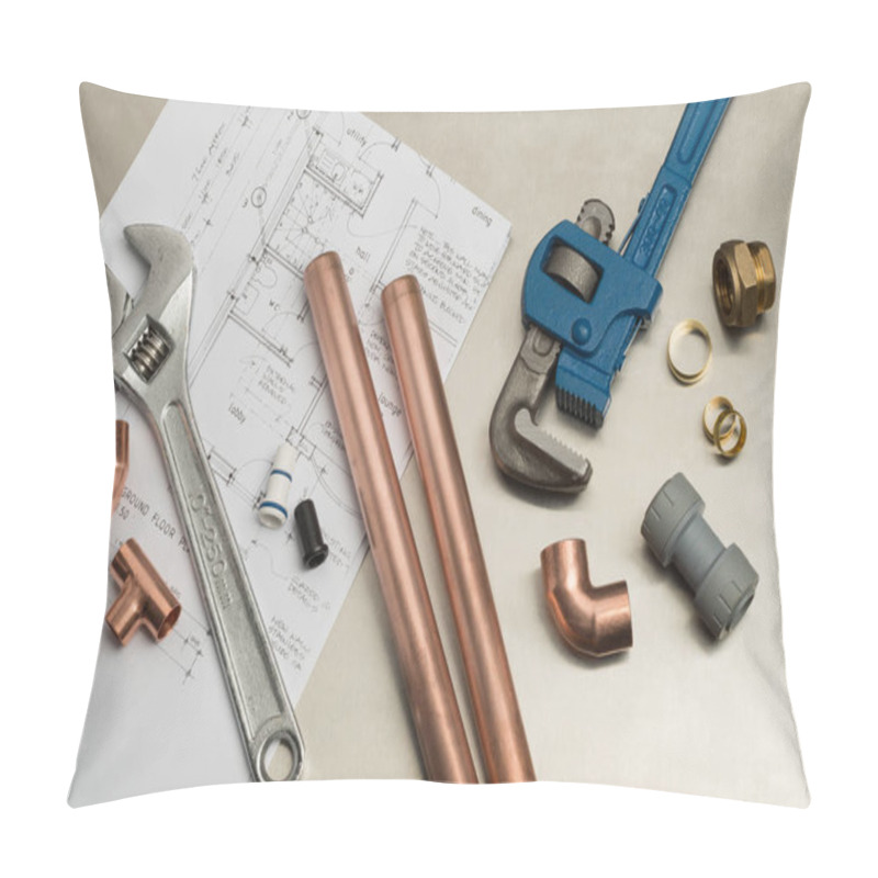 Personality  Selection Of Plumbers Tools And Plumbing Materials Pillow Covers