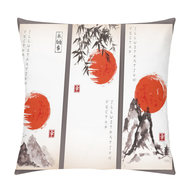 Personality  Red Sun And Bamboo Trees. Pillow Covers