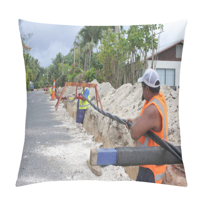 Personality  Te Aponga Uira Workers Lay Underground Cable In Rarotonga Cook I Pillow Covers