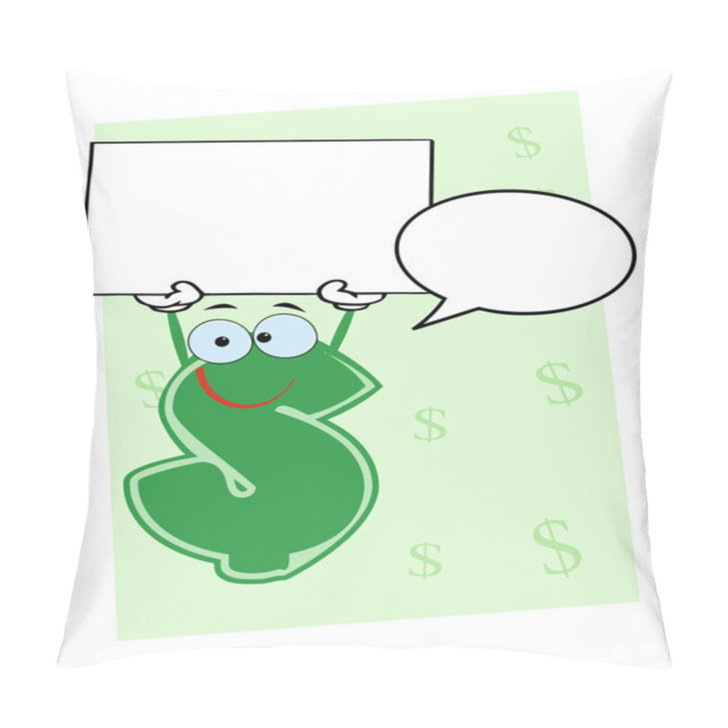 Personality  Dollar Currency Character With A Word Balloon And Blank Sign Over Green Pillow Covers