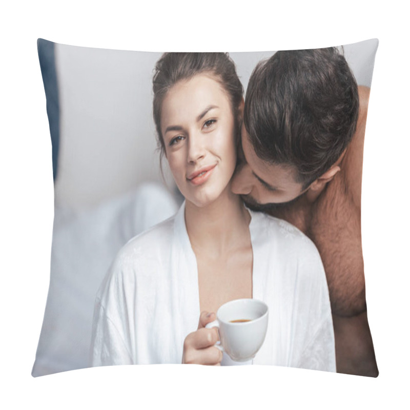 Personality  Young Woman Having Coffee In Bed Pillow Covers