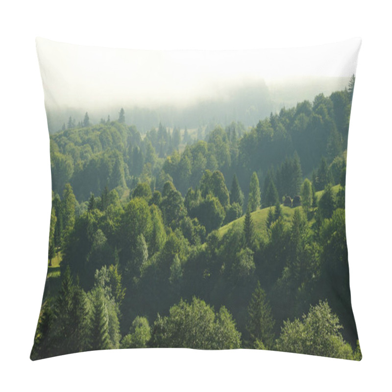 Personality  Fir Forest At High Altitude. Fir Forest In Mountains Covered By Clouds At First Hour In The Morning. Pillow Covers