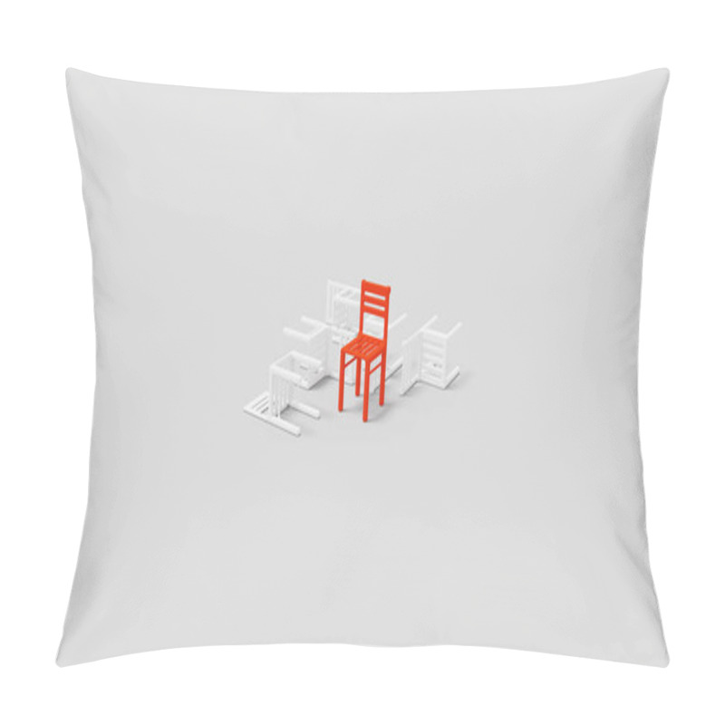 Personality  A Single Red Chair Stands Upright Among Four Fallen White Chairs, Symbolizing A Resilient Stock Outperforming Others In A Volatile Market. The Contrast Highlights Success Amidst Failure. Pillow Covers