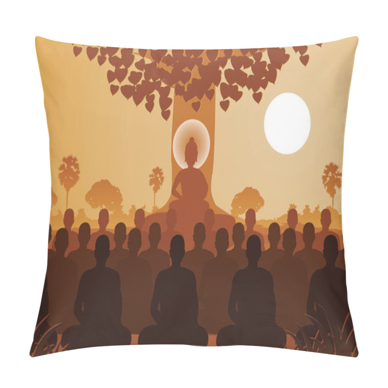 Personality  Lord Of Buddha Mediating With Crowd Of Monk,silhouette Style Pillow Covers