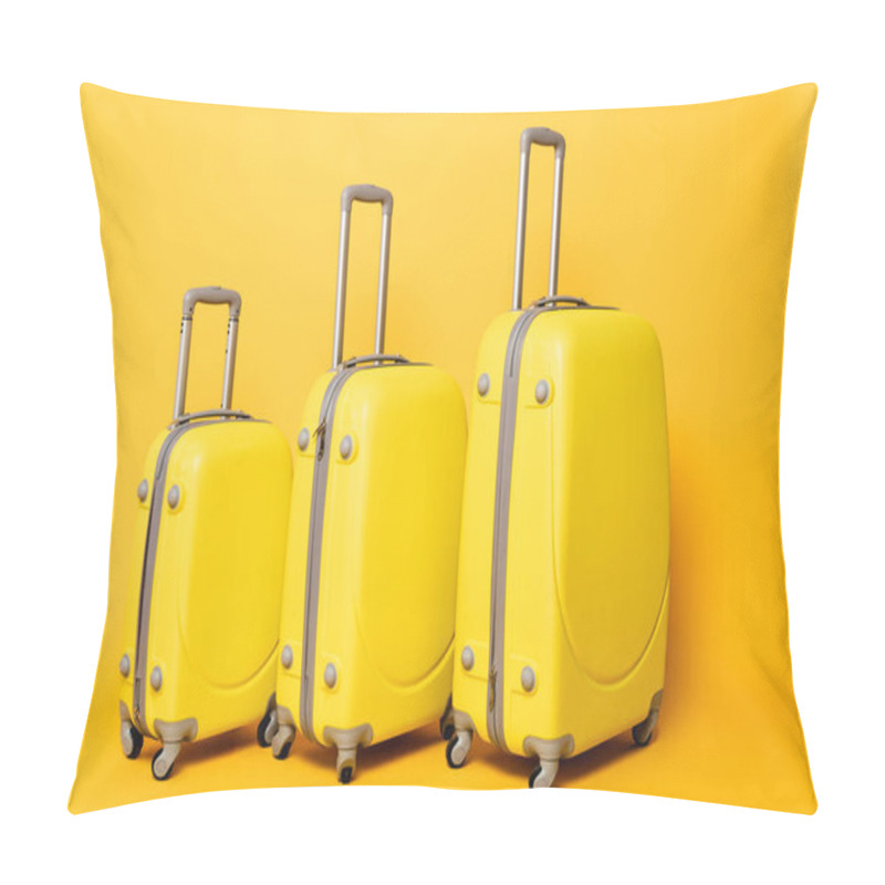 Personality  Stack Of Travel Bags On Yellow Background Pillow Covers