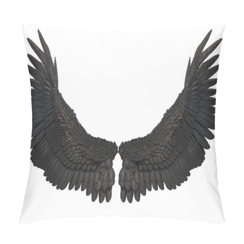 Personality  3D Rendered Black Fantasy Angel Wings On White Background - 3D Illustration Pillow Covers