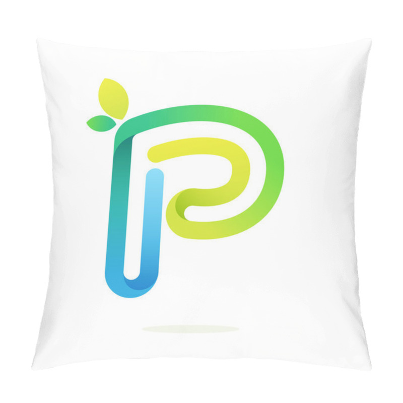 Personality  P Letter With Green Leaves Eco Logo. Pillow Covers