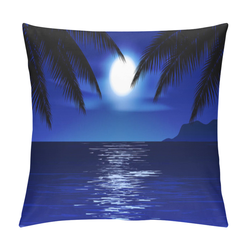 Personality  Beautiful Beach Night With Palm And Moonlight Pillow Covers