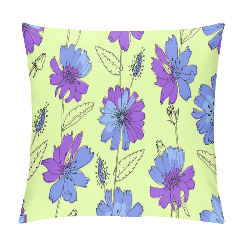 Personality  Blue And Purple Succory. Pillow Covers