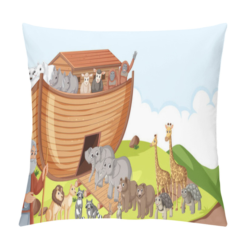 Personality  Noah Gathers Animals Onto The Ark In This Biblical Story Pillow Covers