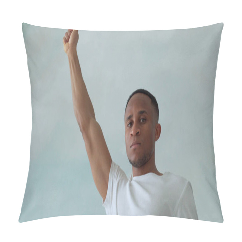 Personality  Close Portrait Of A Black Man With His Fist Raised Up. Black Lives Matter Pillow Covers