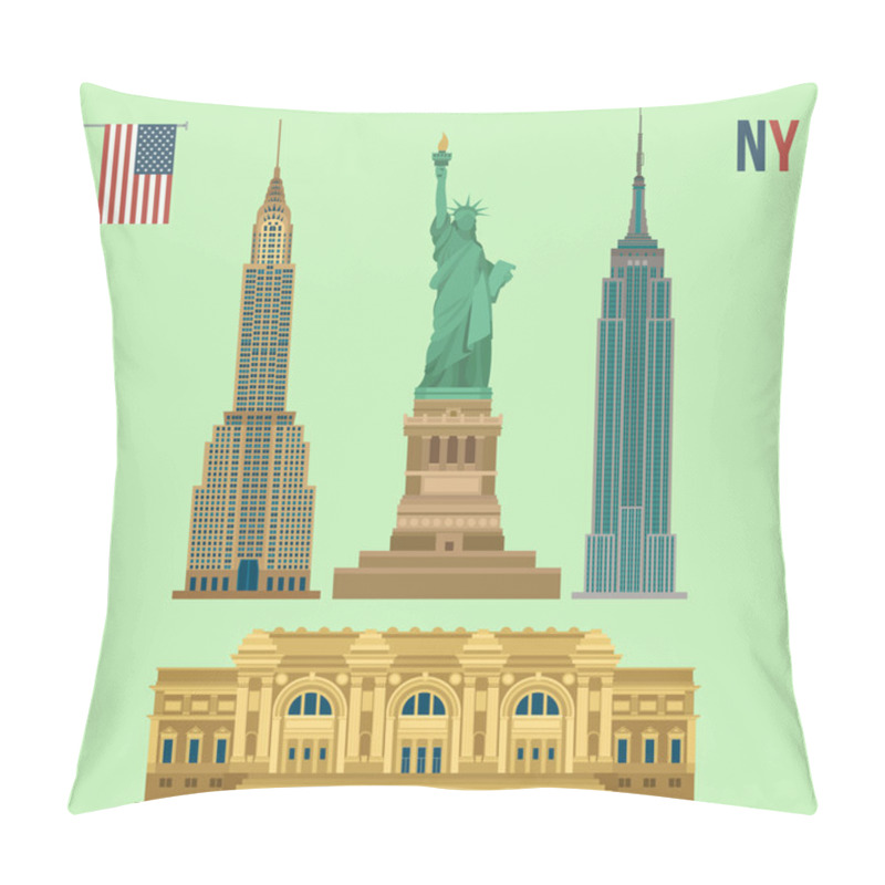 Personality  Set Of New York Famous Buildings: Statue Of Liberty, Metropolitan Pillow Covers